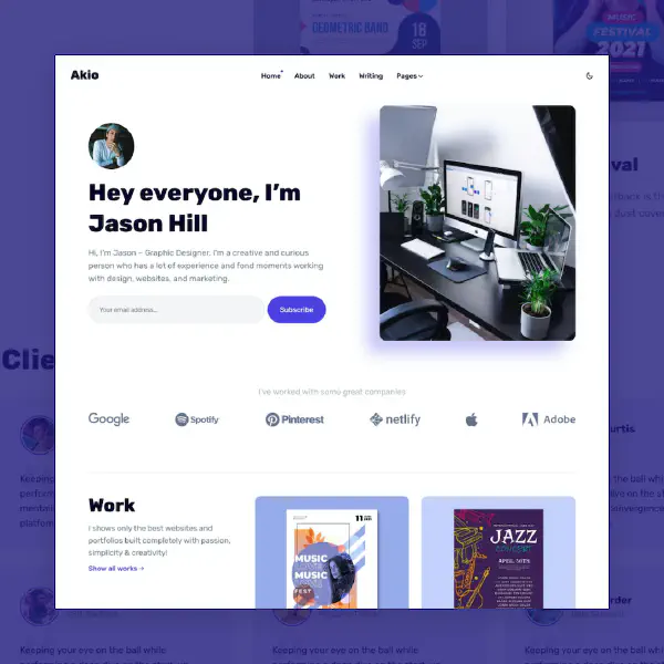 Akio: a creative, high-speed performance portfolio theme